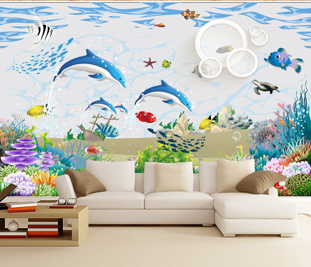 3D Coral Dolphins WG448 Wall Murals