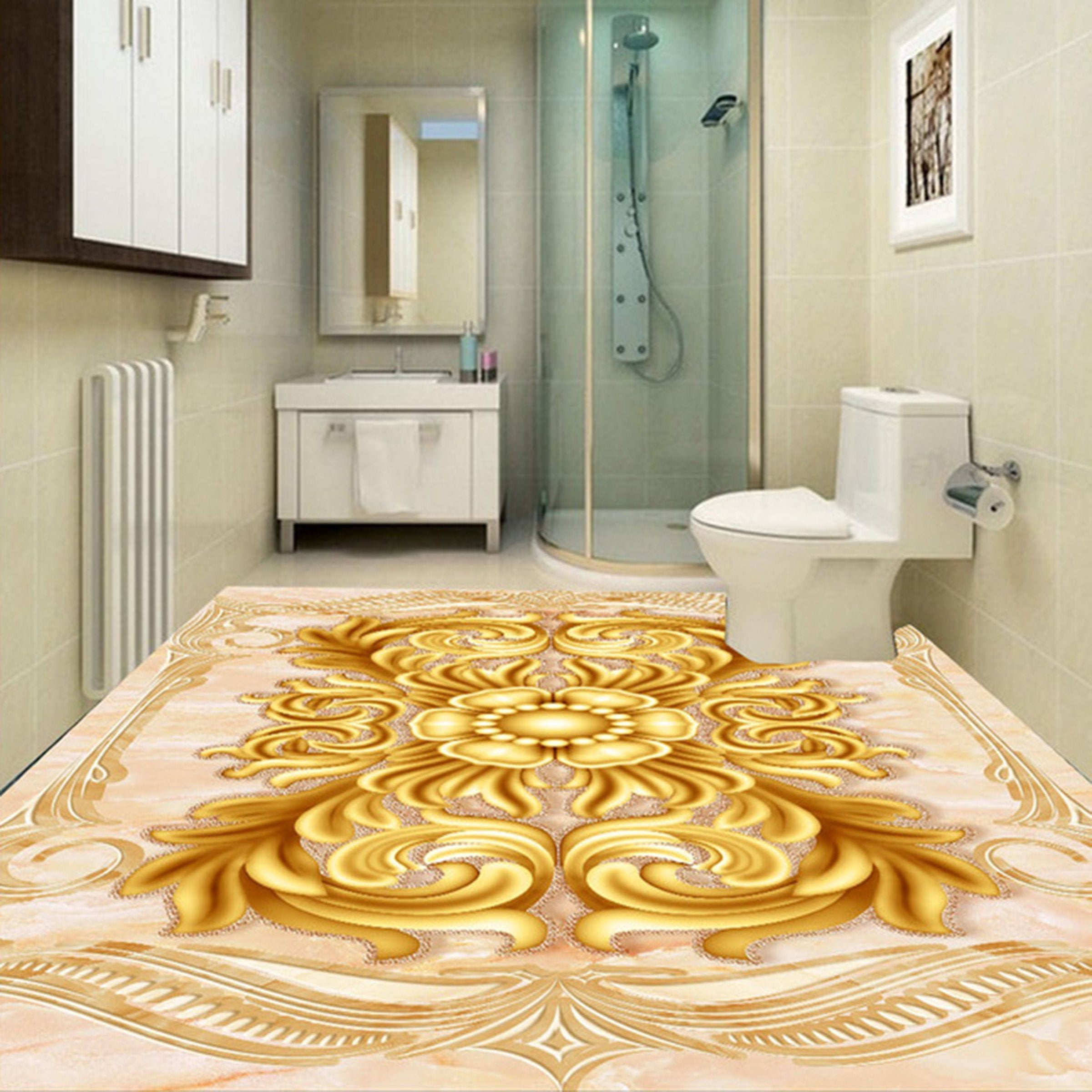 3D Golden Pattern WG260 Floor Mural Wallpaper AJ Wallpaper 2 