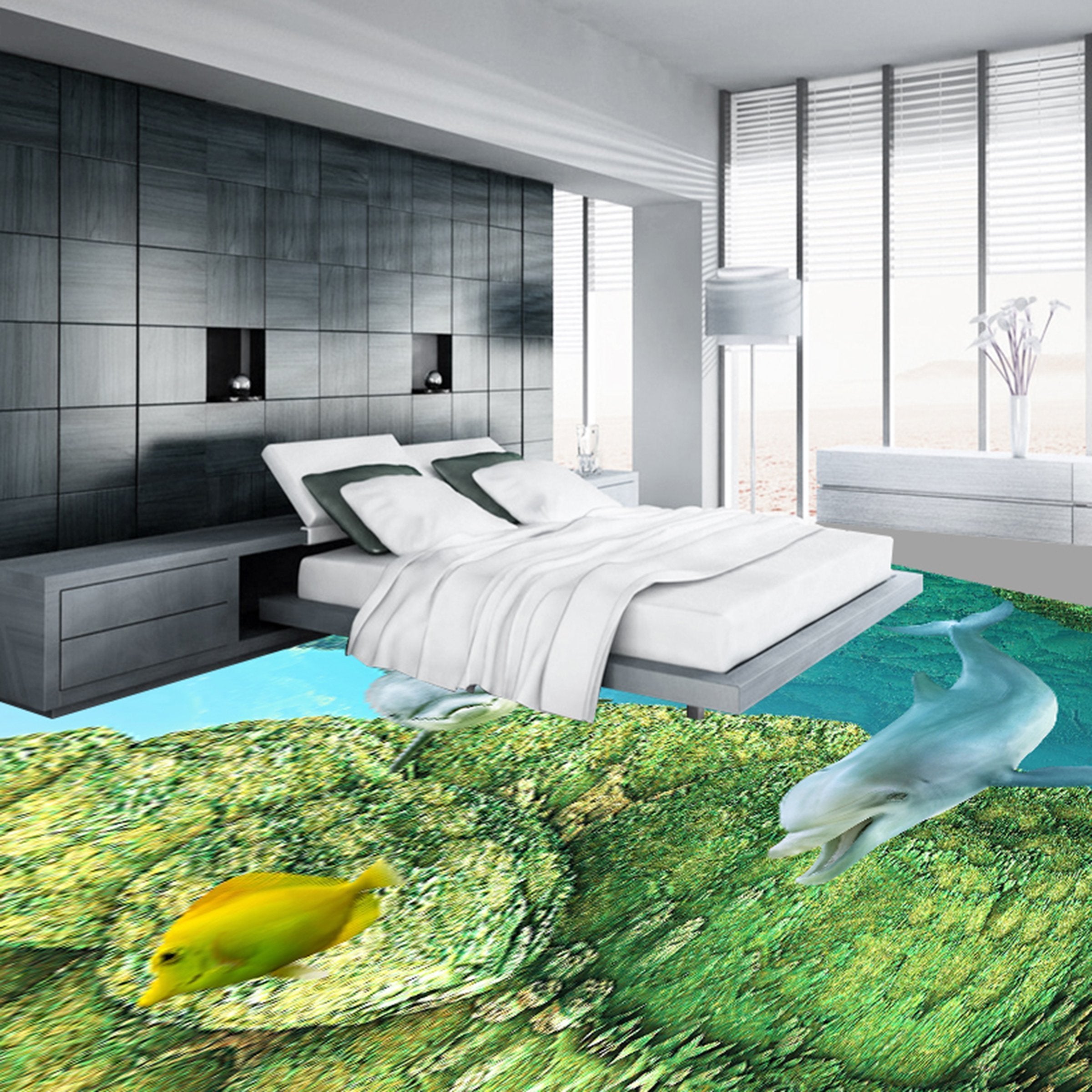 3D Dolphin Fish WG377 Floor Mural Wallpaper AJ Wallpaper 2 