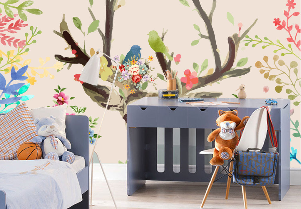 3D Green Bird Deer WG220 Wall Murals