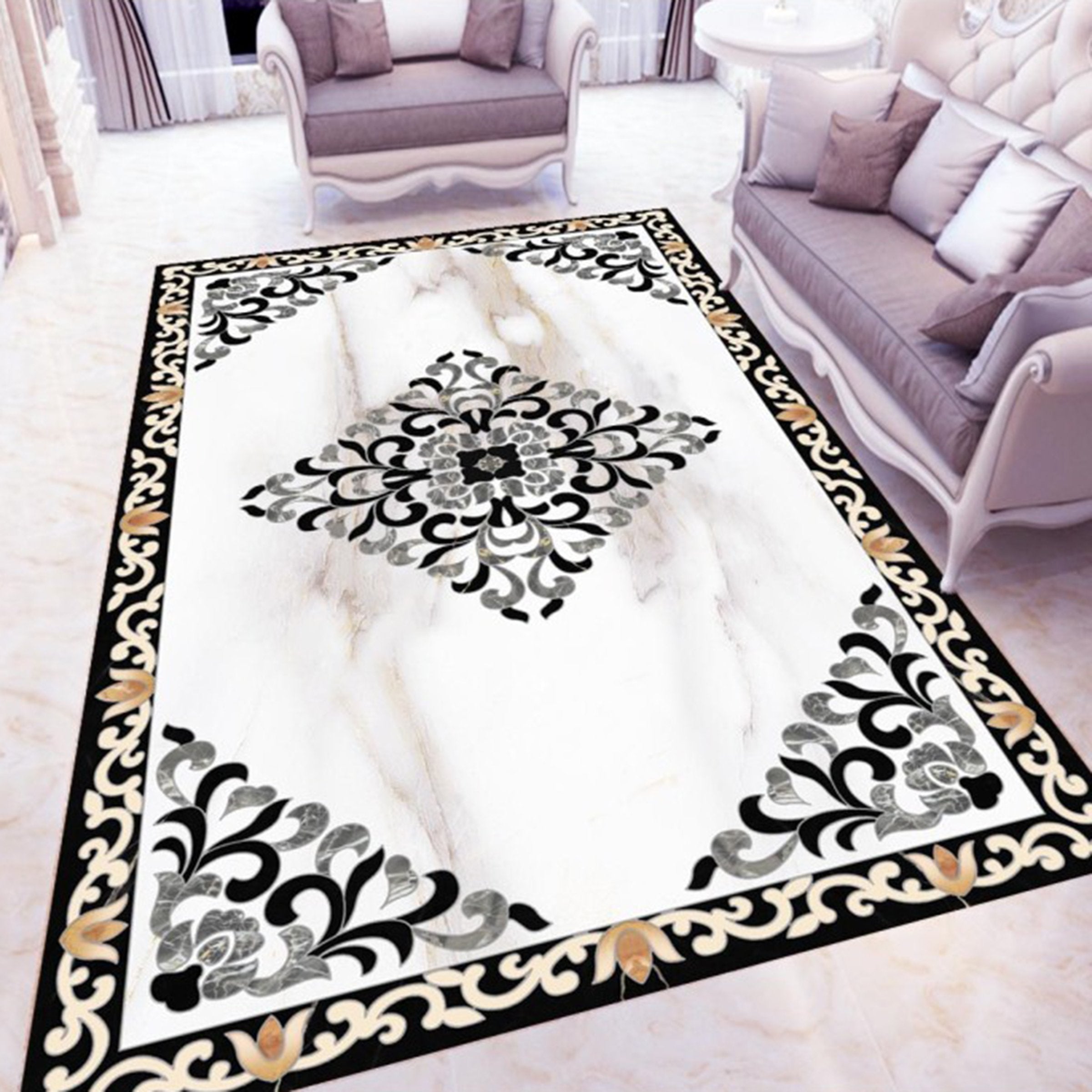 3D Black Marble Pattern WG404 Floor Mural Wallpaper AJ Wallpaper 2 