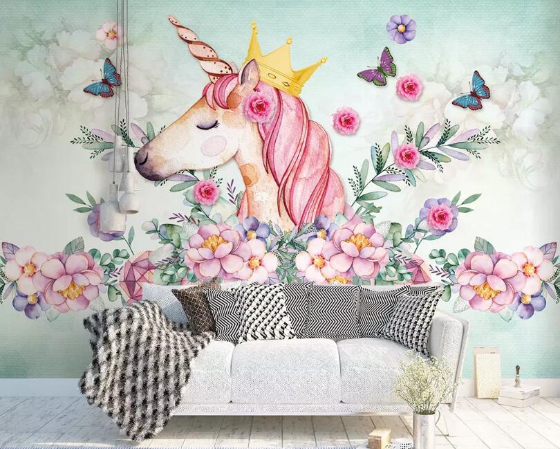 3D Unicorn Flower WG1129 Wall Murals