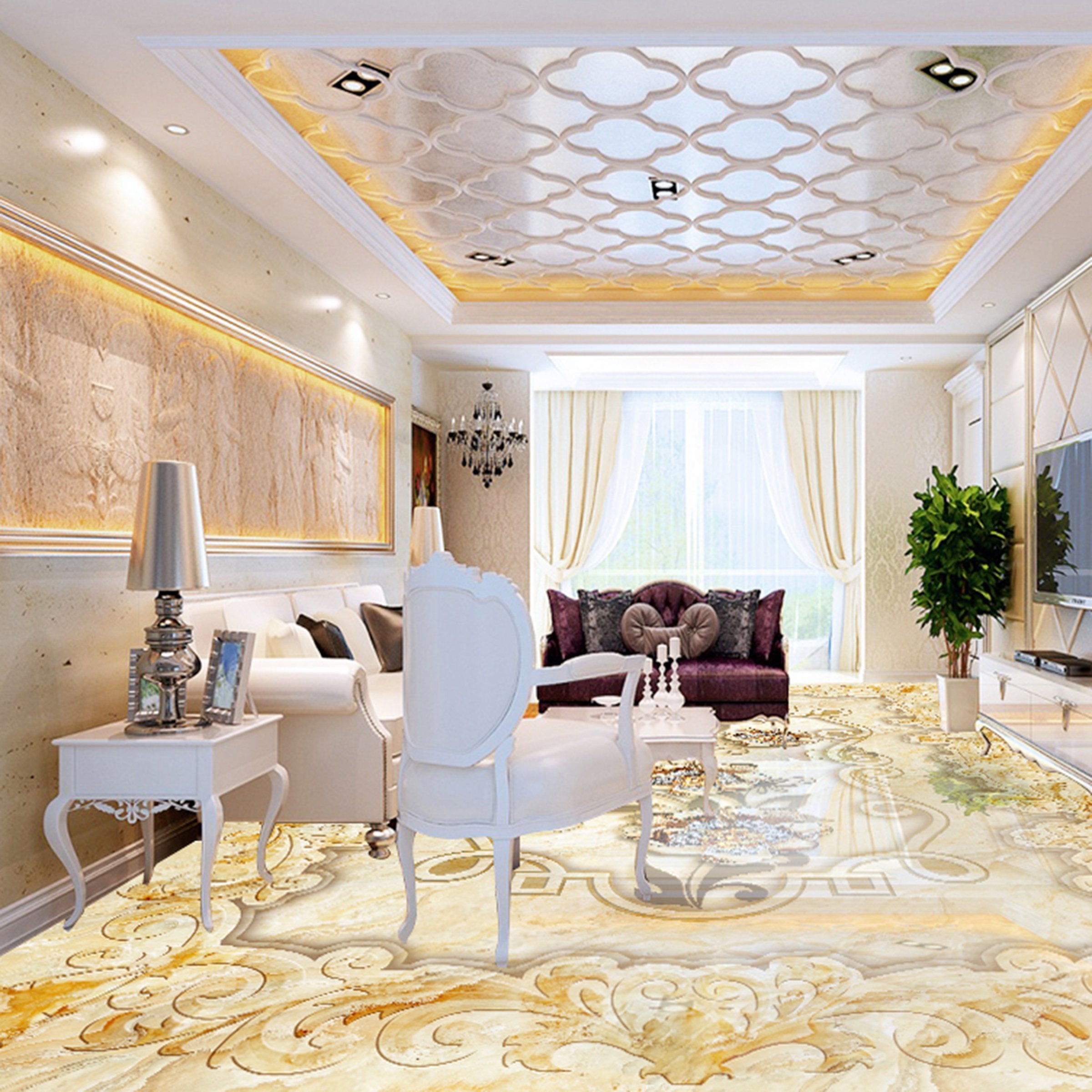 3D Golden Rose WG315 Floor Mural Wallpaper AJ Wallpaper 2 
