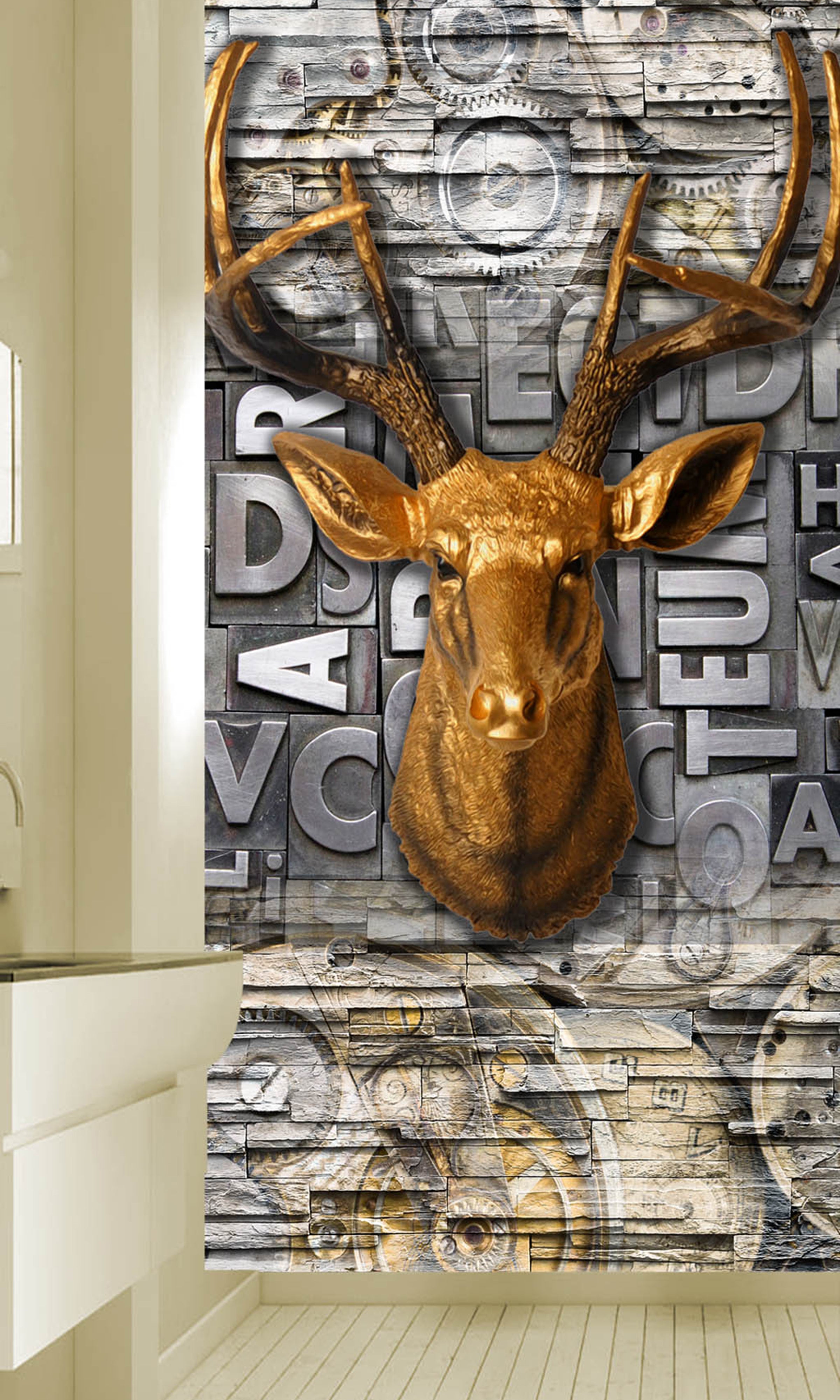 3D Golden Deer WG017 Wall Murals