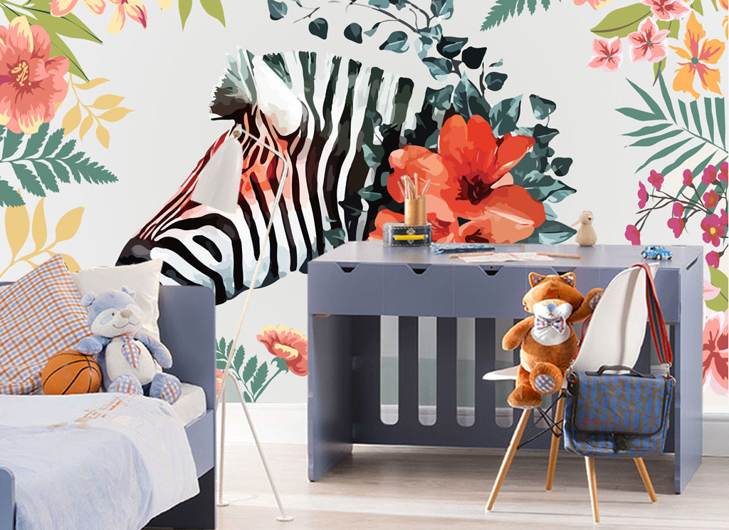 3D Zebra Flower WG170 Wall Murals