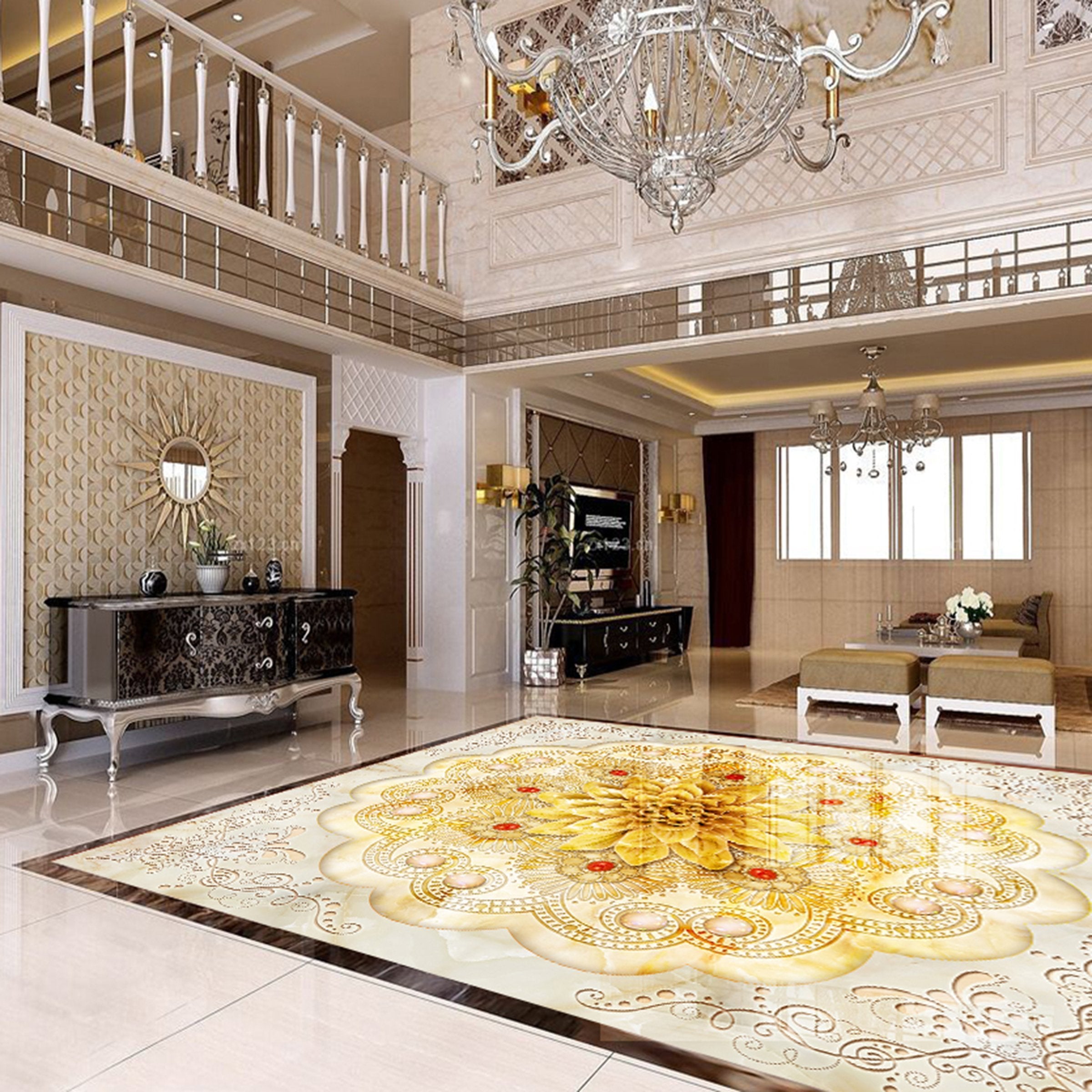 3D Golden Flowers WG313 Floor Mural Wallpaper AJ Wallpaper 2 