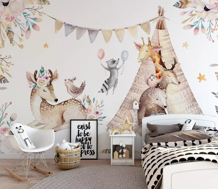 3D Deer Giraffe WG1100 Wall Murals