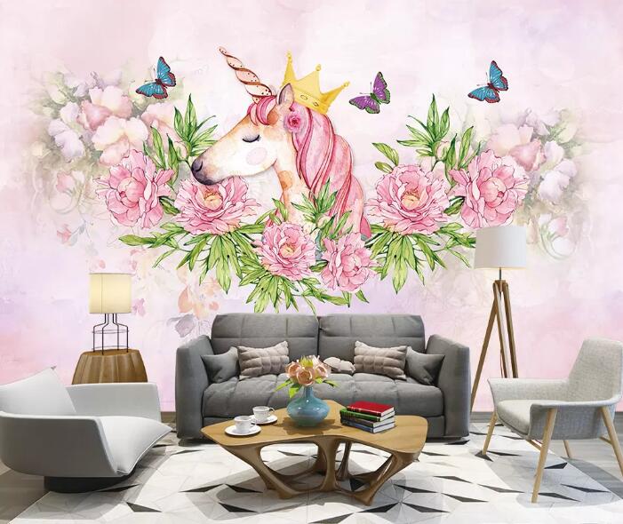 3D Unicorn Flower WG26 Wall Murals Wallpaper AJ Wallpaper 2 