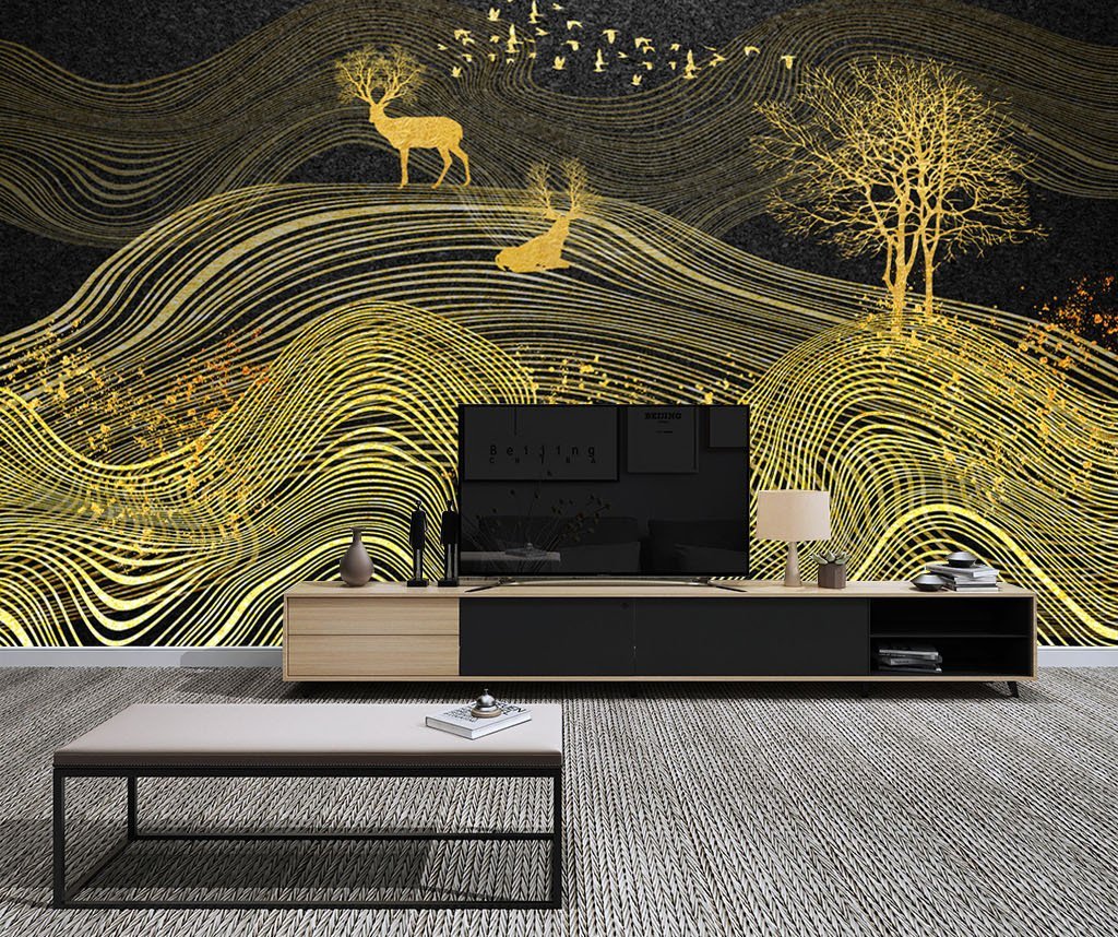3D Golden Line Fawn 117 Wall Murals Wallpaper AJ Wallpaper 2 