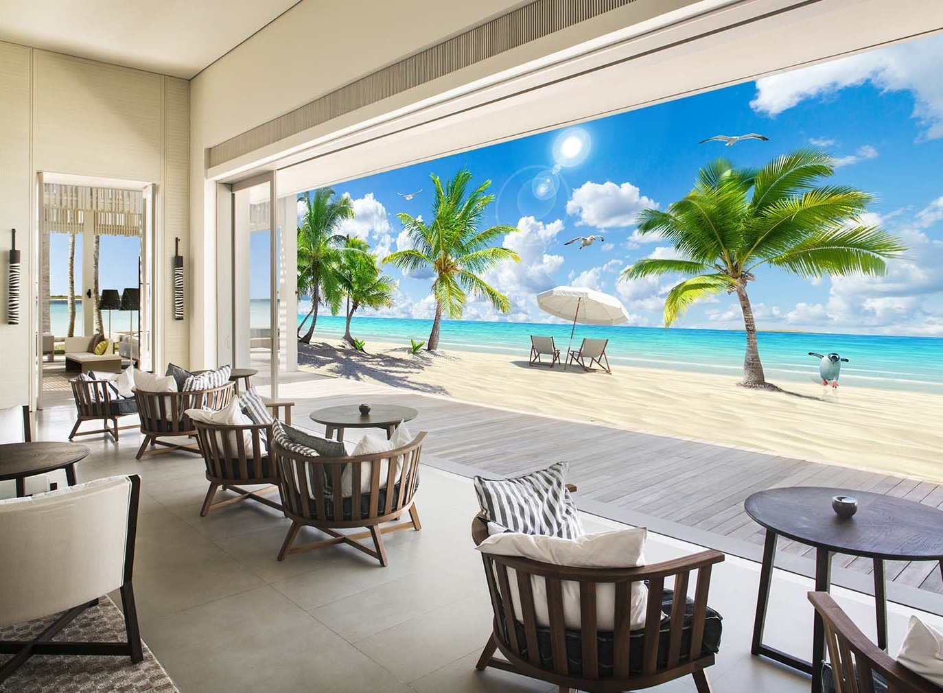 3D Penguin Coconut Tree 302 Wallpaper AJ Wallpaper 