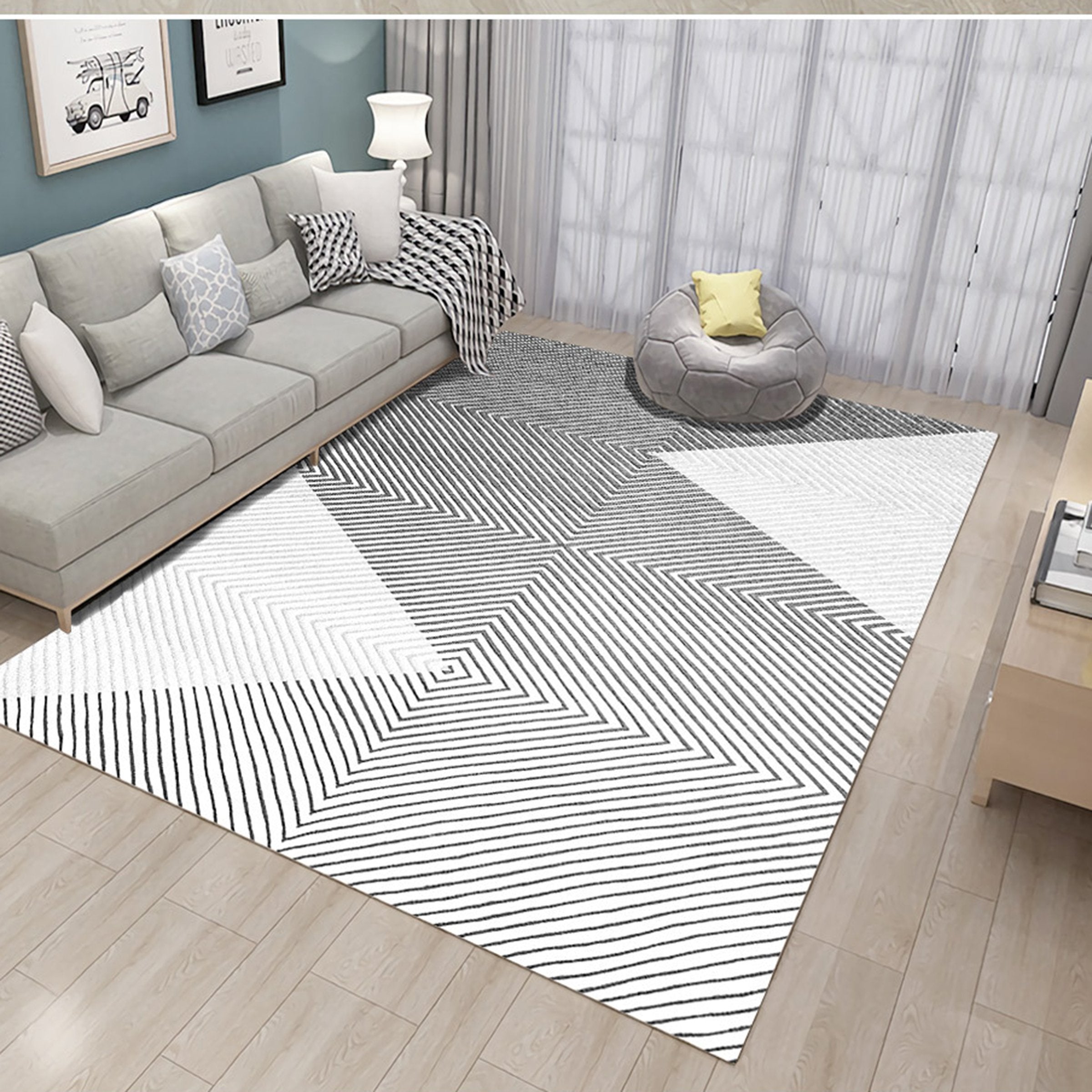 3D Black And White Lines WG204 Non Slip Rug Mat Mat AJ Creativity Home 