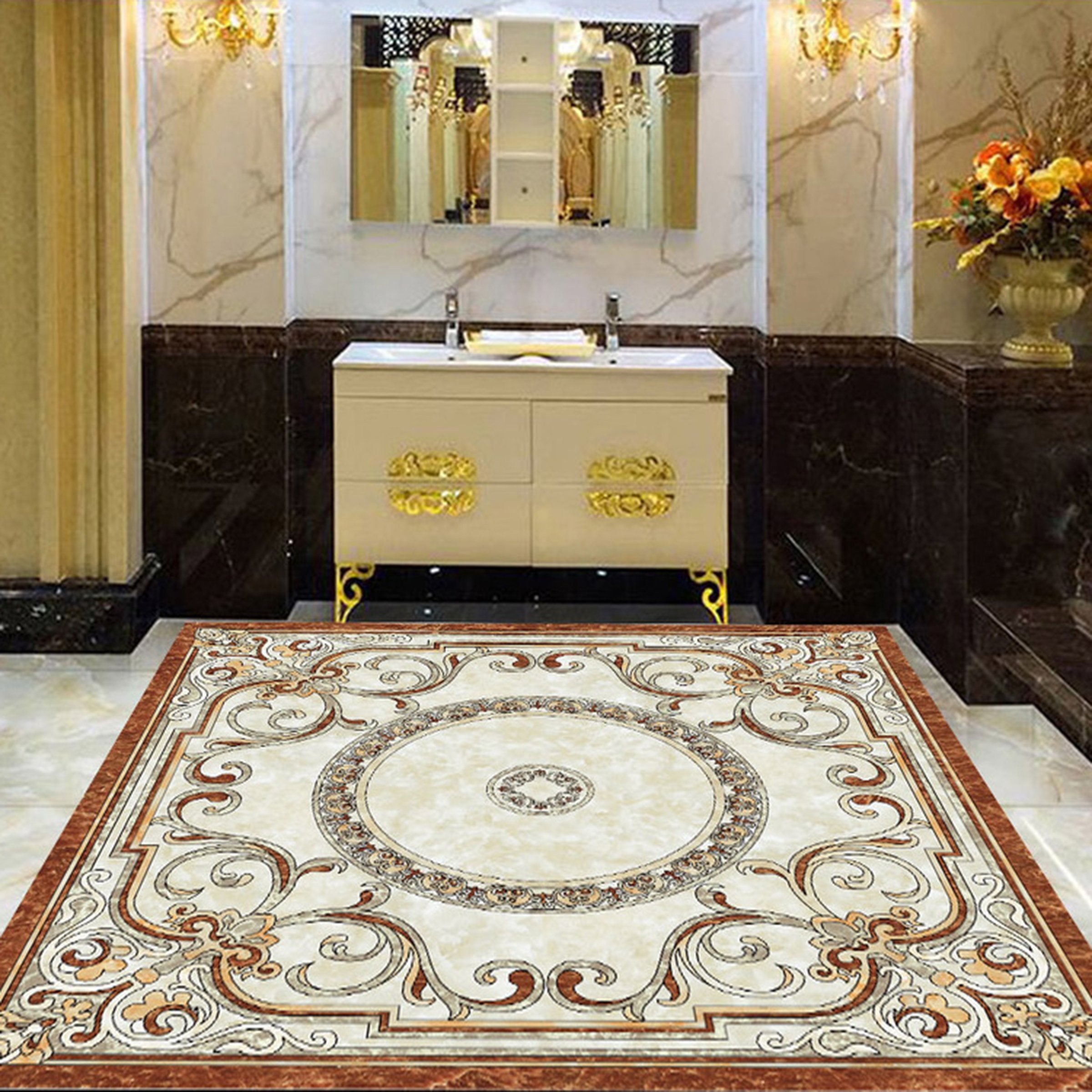 3D Black Circular Pattern WG402 Floor Mural Wallpaper AJ Wallpaper 2 