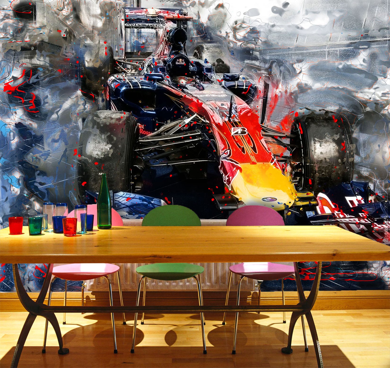 3D Red Bull Racing 296 Vehicle Wall Murals