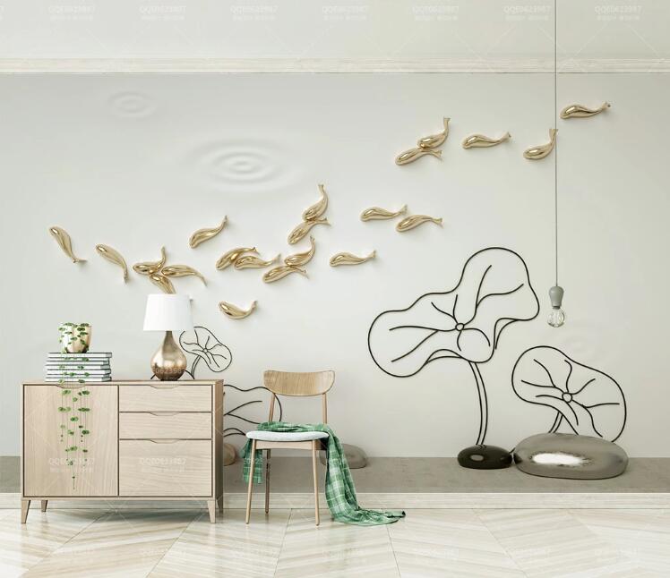 3D Golden Swimming Fish WC193 Wall Murals