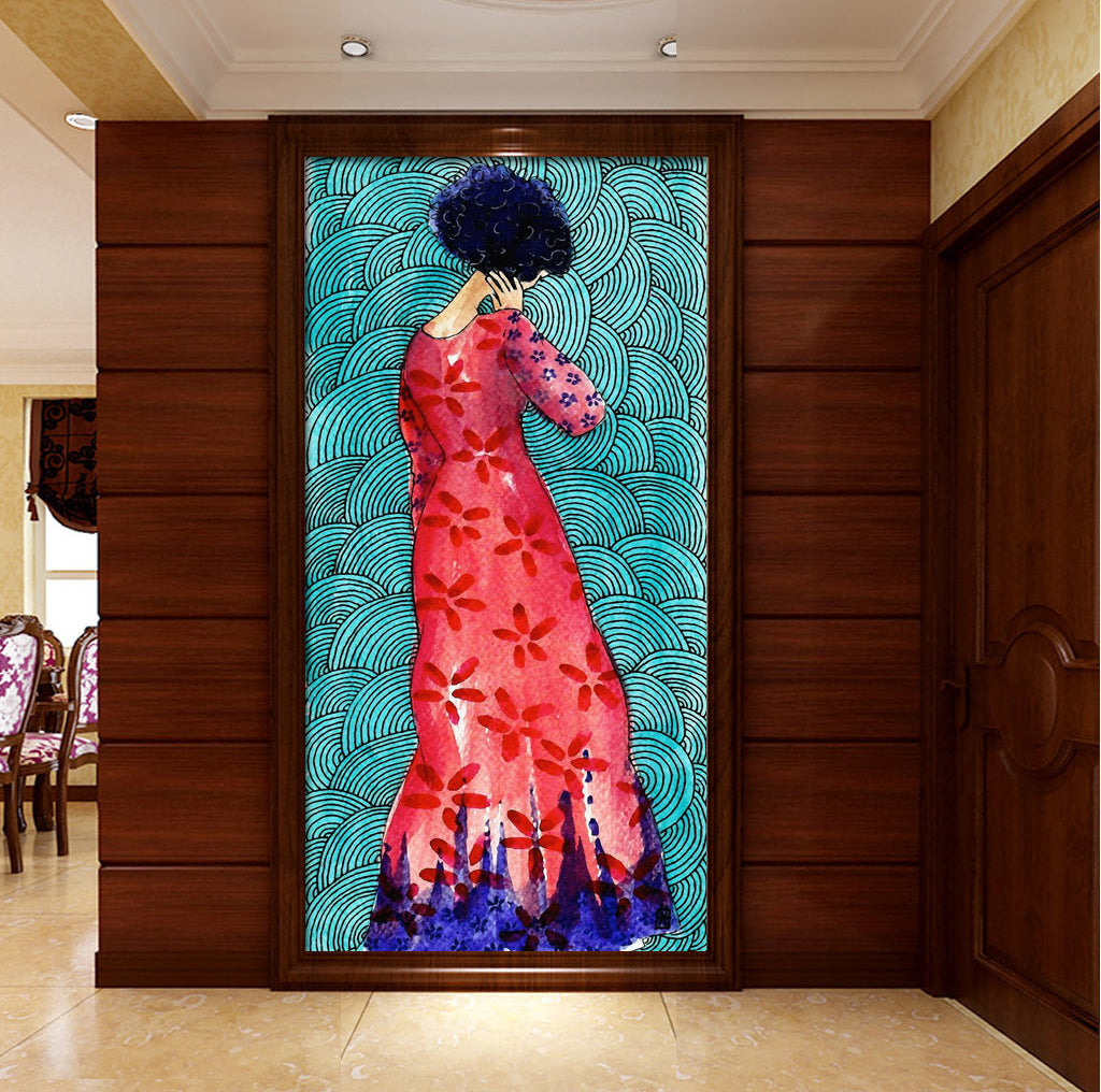 3D Red Cheongsam WG062 Wall Murals