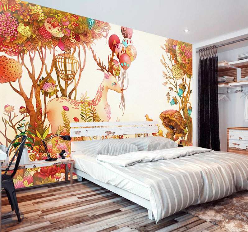3D Yellow Deer Balloon WG321 Wall Murals