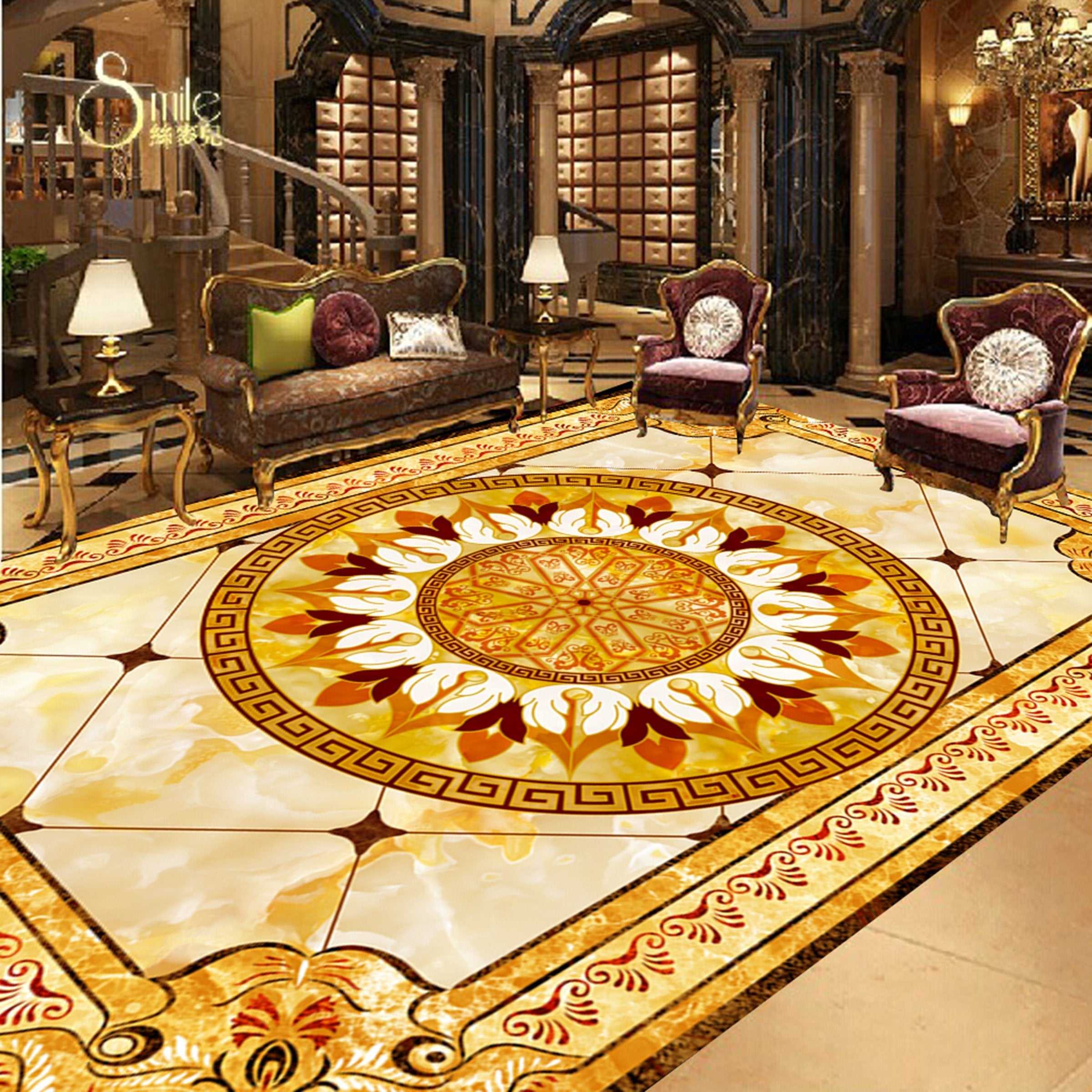 3D Gold Pattern WG529 Floor Mural Wallpaper AJ Wallpaper 2 