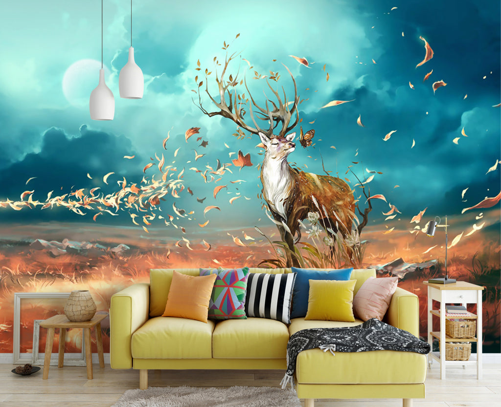 3D Deer Leaves WG039 Wall Murals