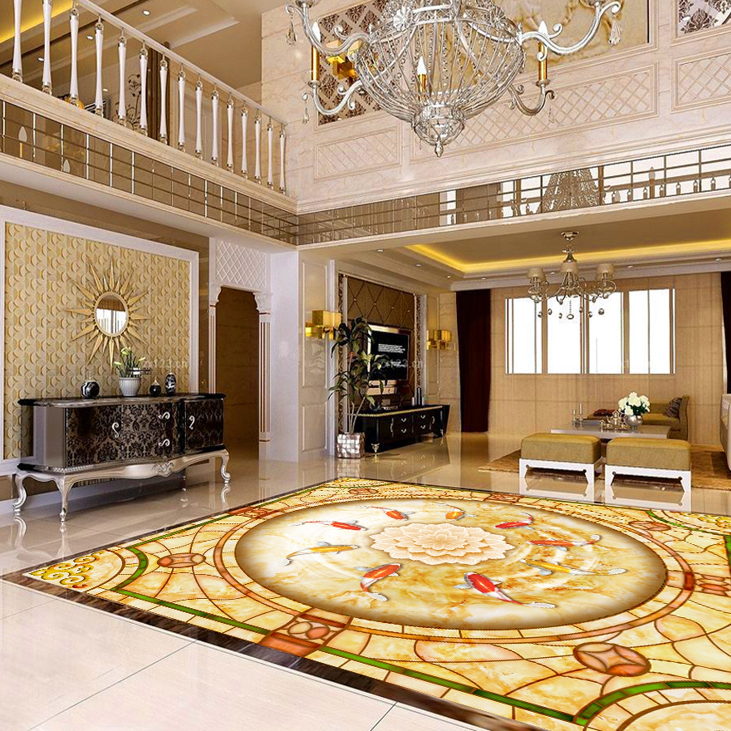 3D Flower Goldfish WG276 Floor Mural Wallpaper AJ Wallpaper 2 