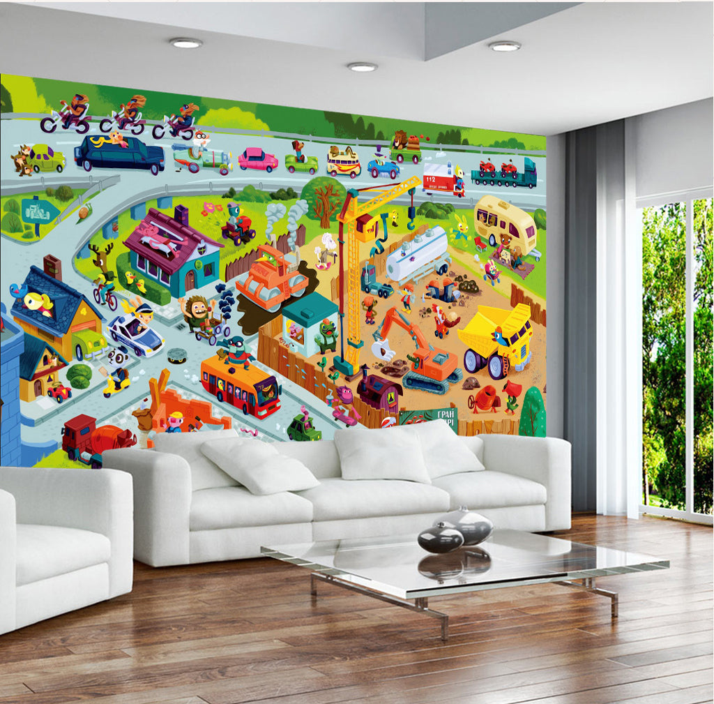 3D Cartoon Car WG468 Wall Murals