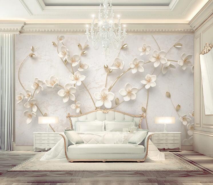 3D White Flowers WC242 Wall Murals
