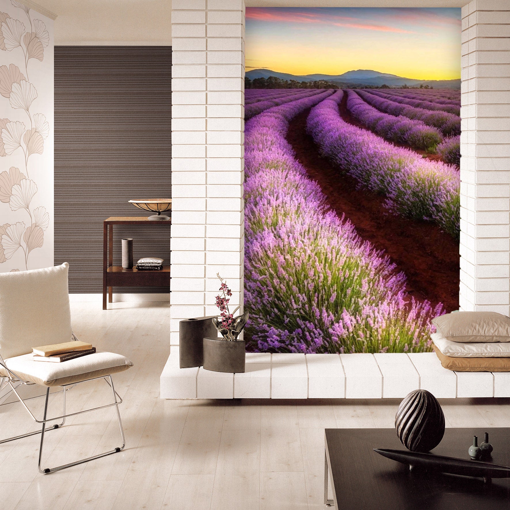 3D Lavender Grassland 081 Wall Murals
