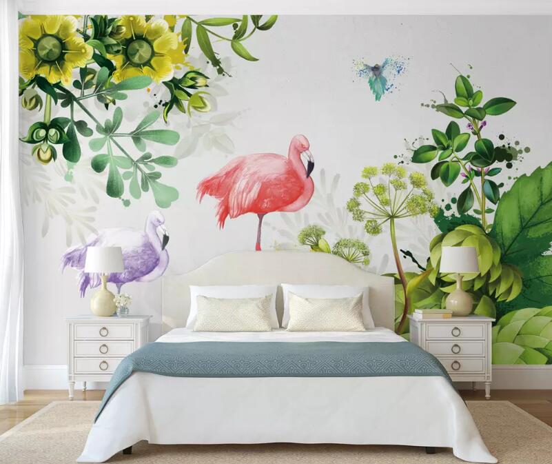 3D Flamingo Leaves 647 Wall Murals Wallpaper AJ Wallpaper 2 