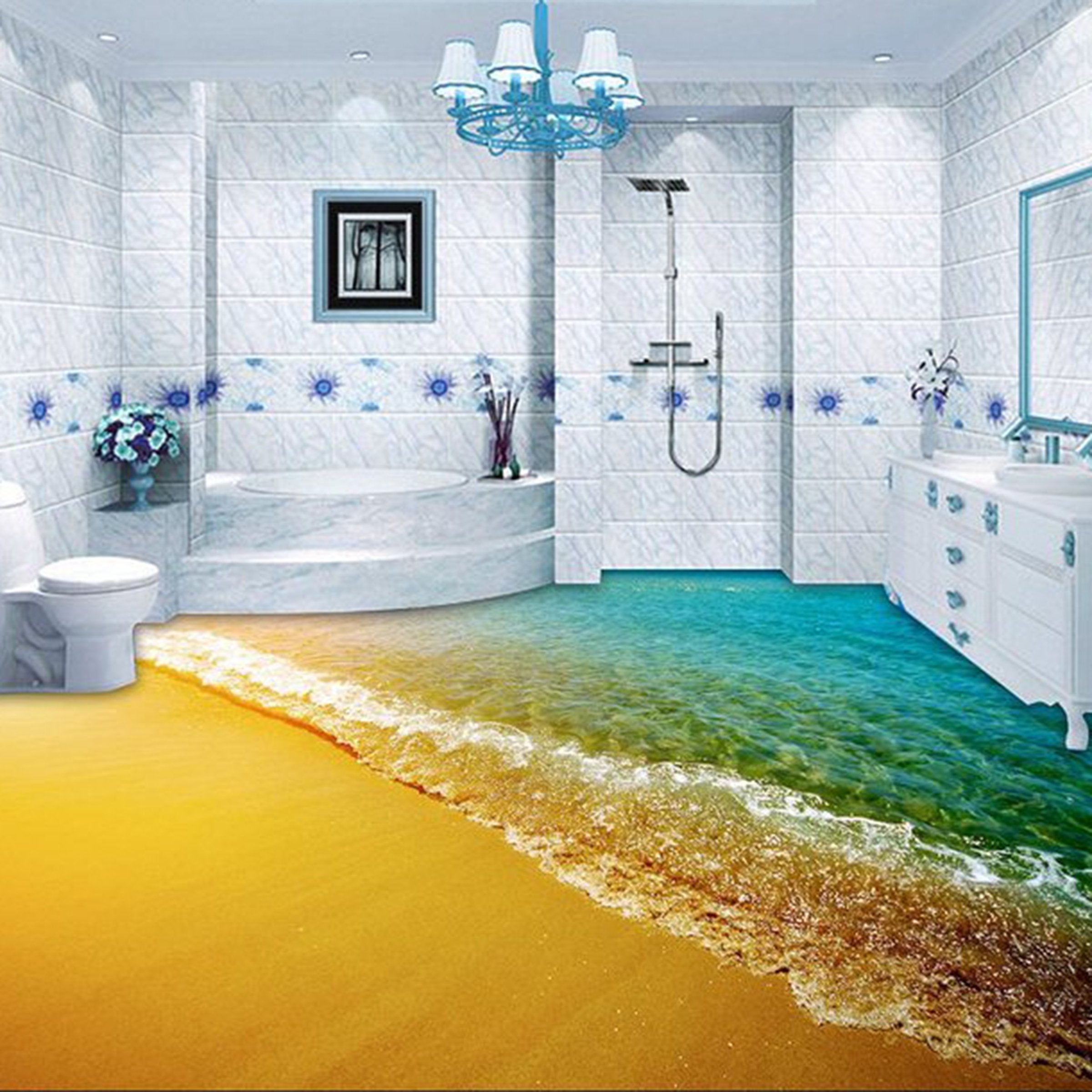 3D Beach Wave WG251 Floor Mural Wallpaper AJ Wallpaper 2 
