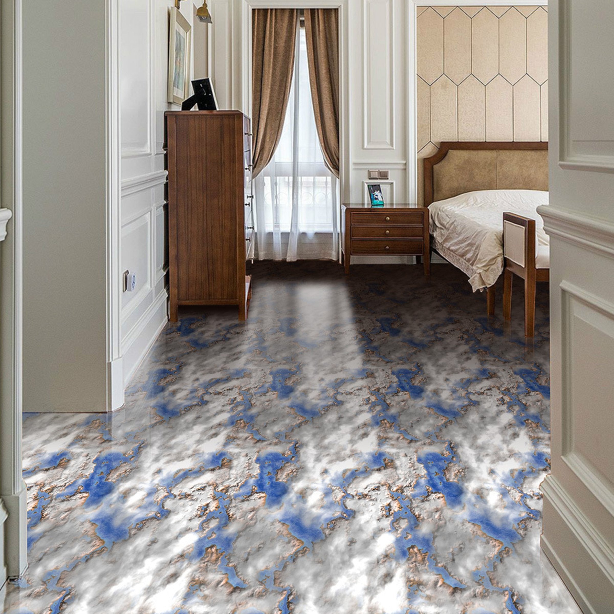 3D Blue And White Stripes WG663 Floor Mural Wallpaper AJ Wallpaper 2 