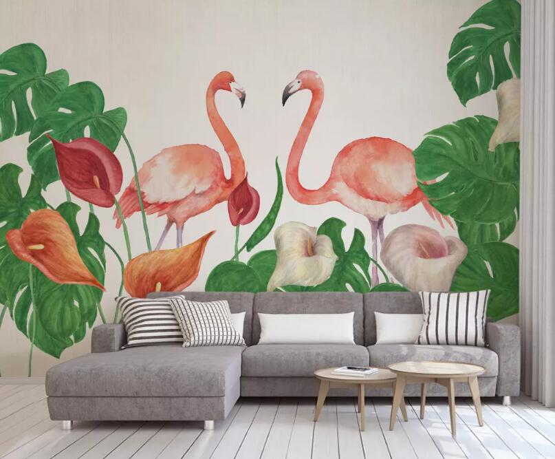 3D Flamingo Leaves WG78 Wall Murals Wallpaper AJ Wallpaper 2 