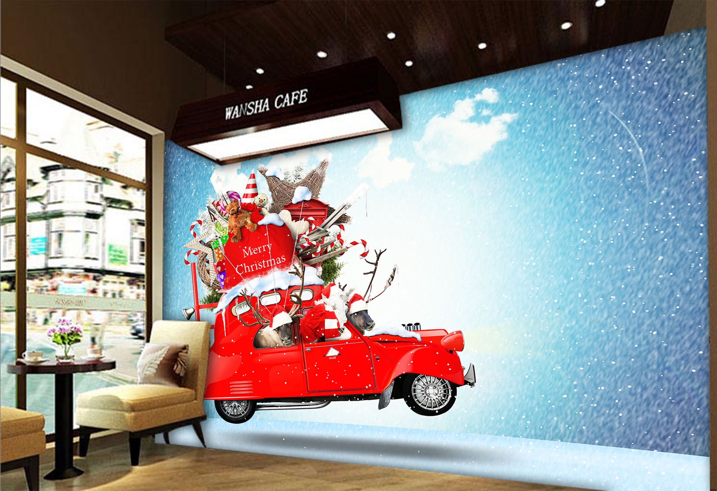 3D Christmas Gift Deer 329 Vehicle Wall Murals