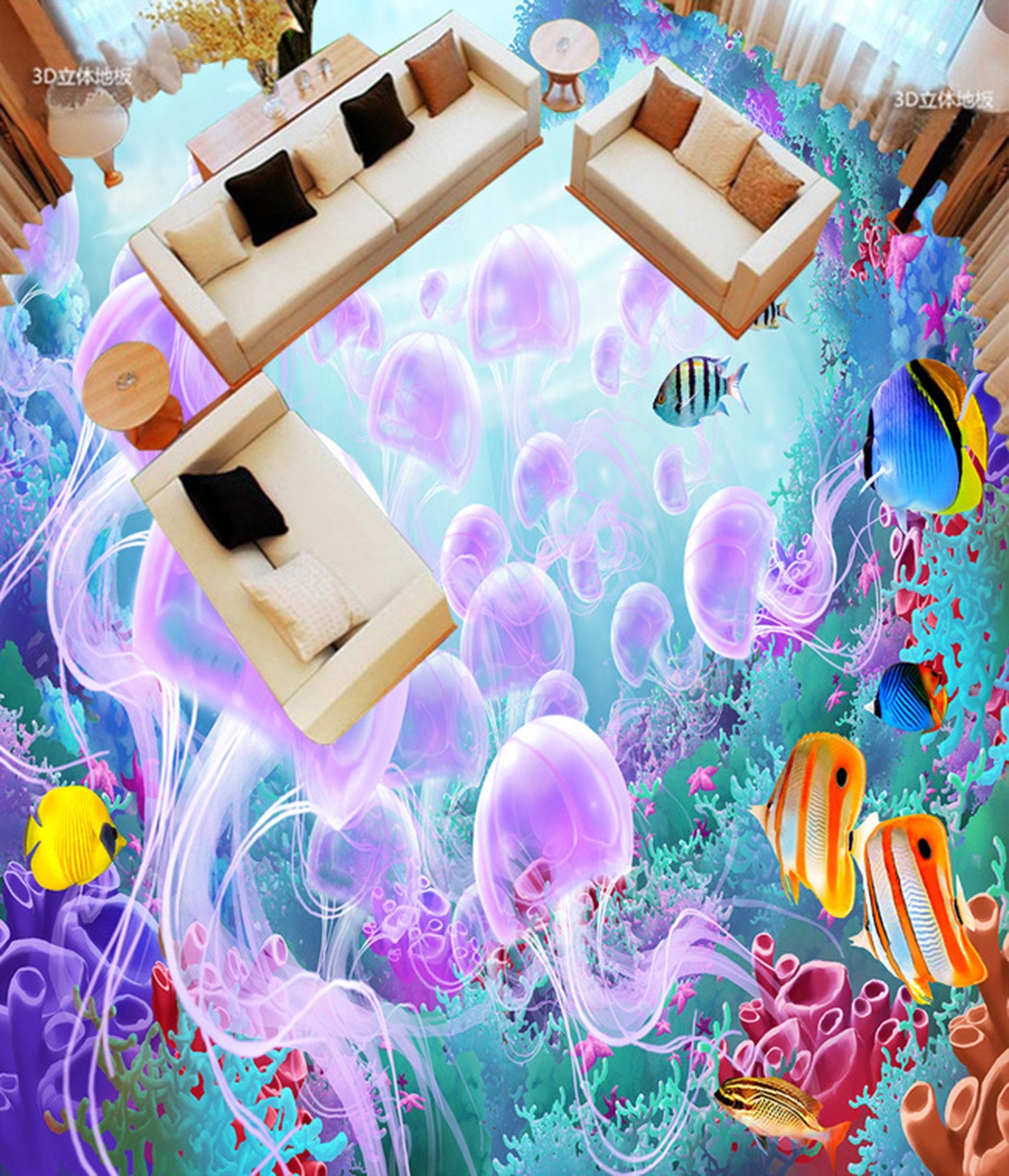 3D Purple Sea Mother WG028 Floor Mural Wallpaper AJ Wallpaper 2 