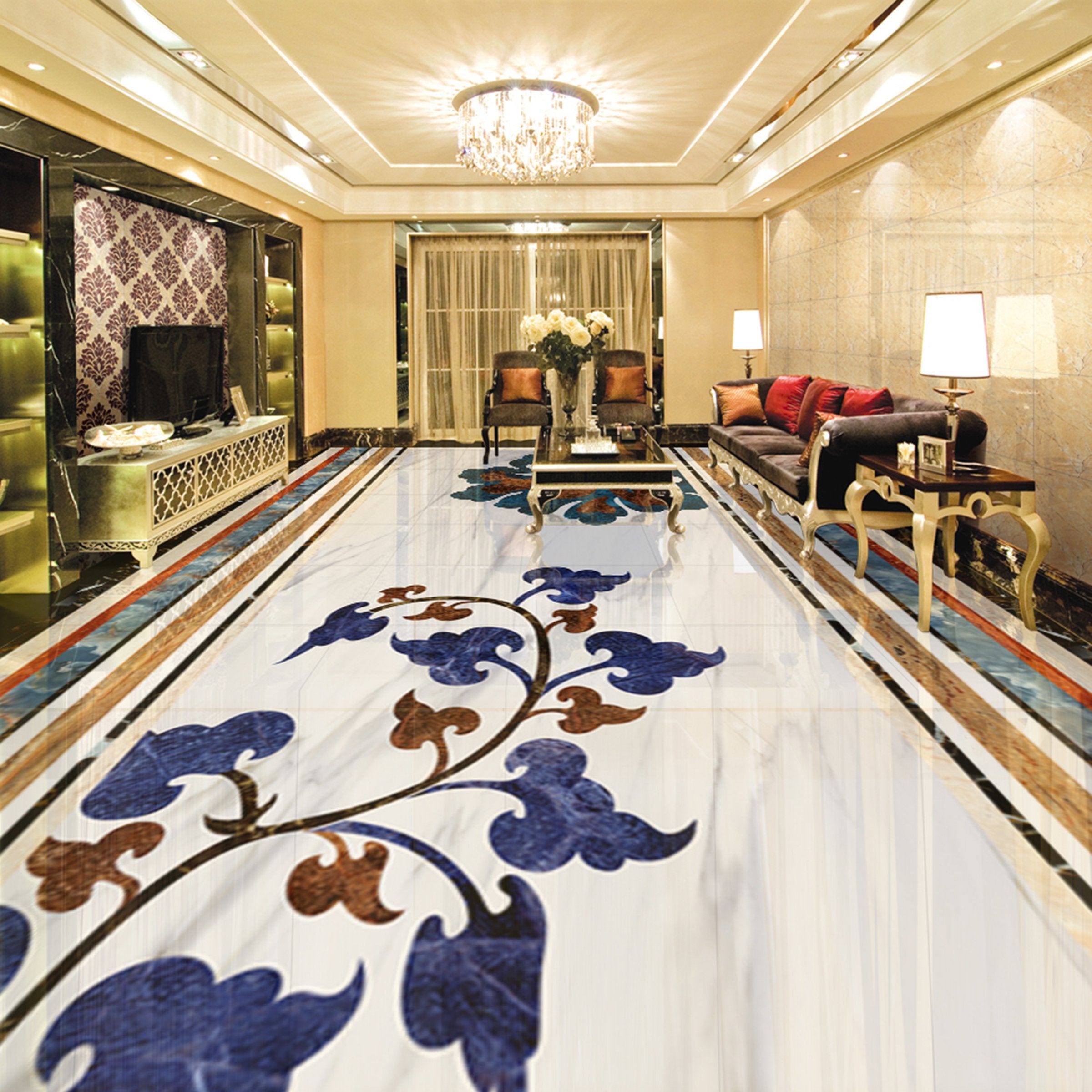 3D Blue Leaves WG403 Floor Mural Wallpaper AJ Wallpaper 2 