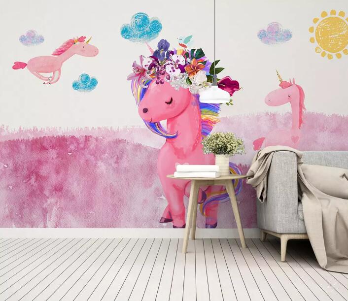 3D Cartoon Unicorn WG003 Wall Murals