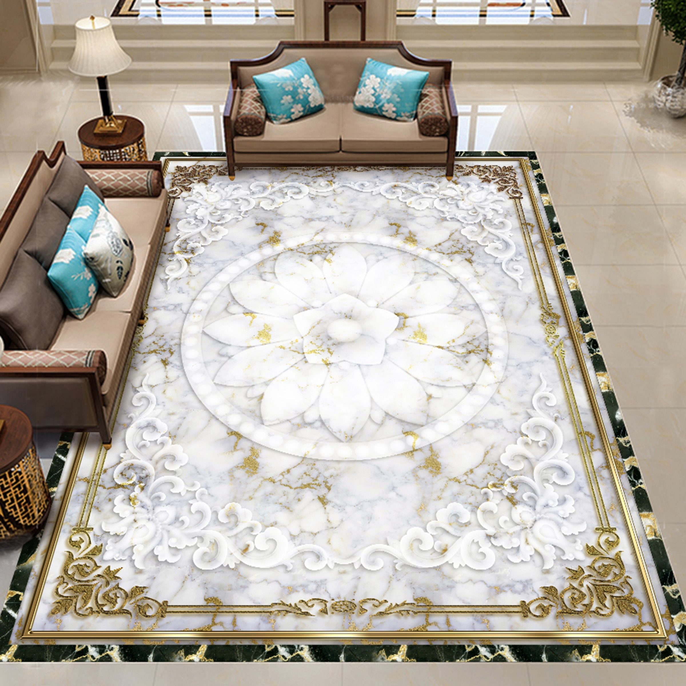 3D White Flowers WG235 Floor Mural Wallpaper AJ Wallpaper 2 