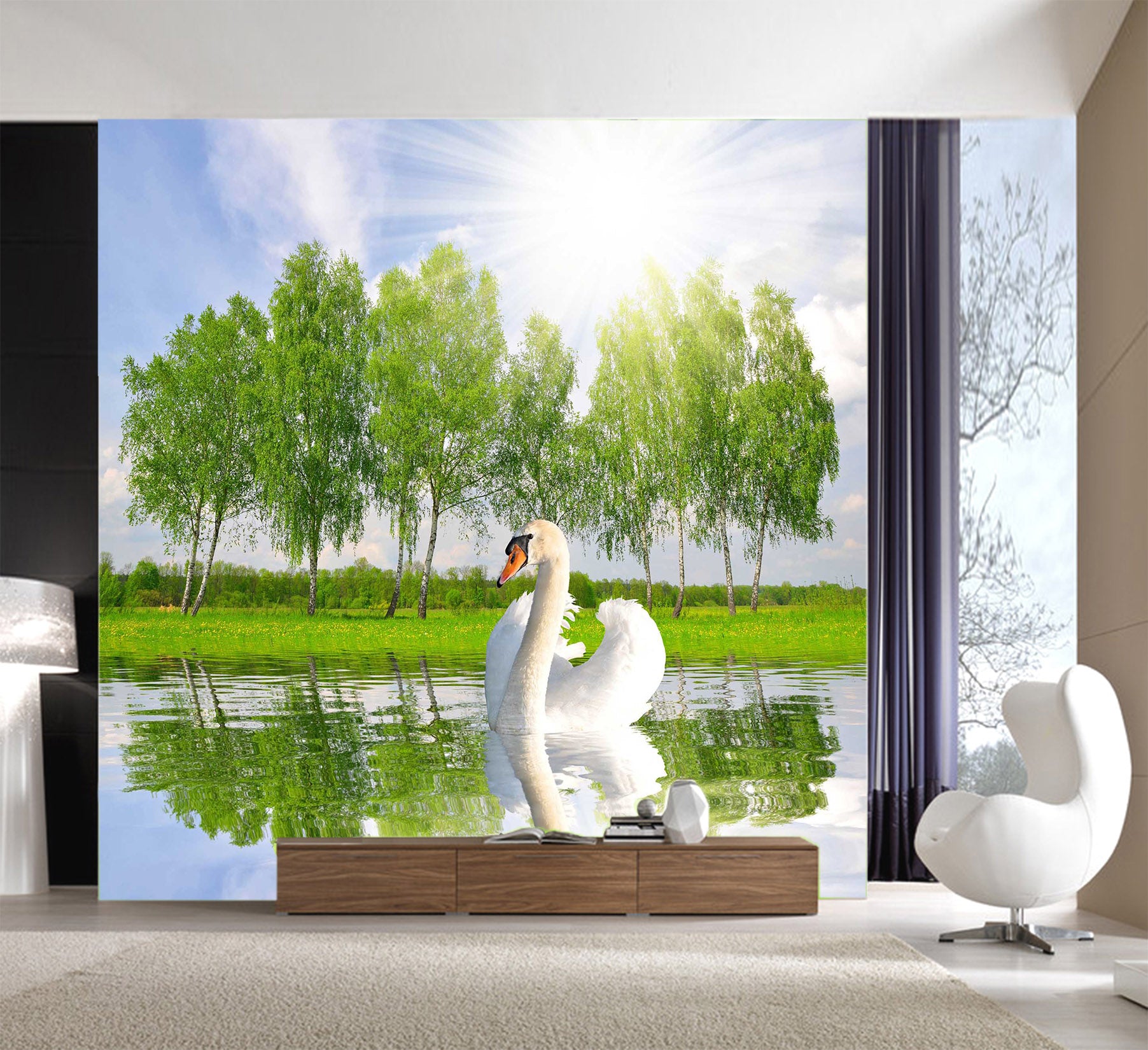 3D Swan Lake 1073 Wall Murals
