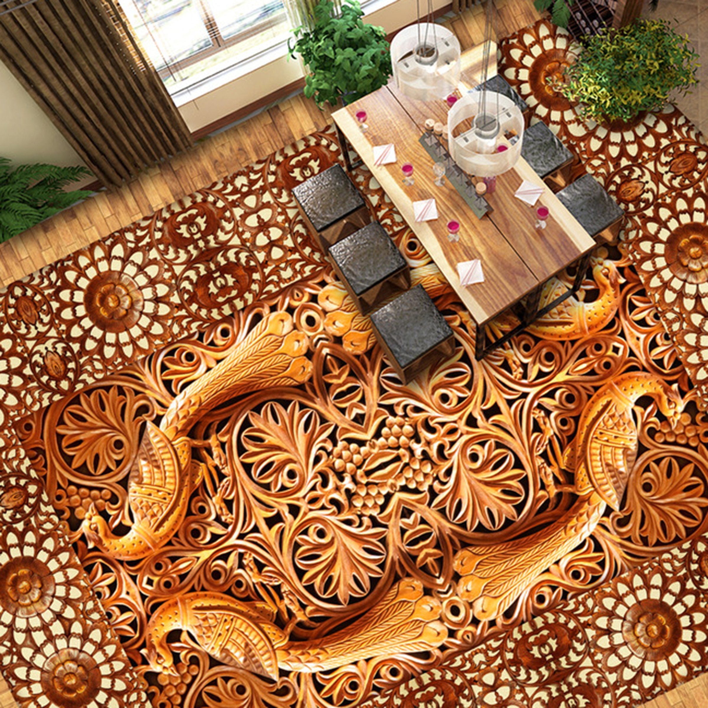 3D Golden Lace WG269 Floor Mural Wallpaper AJ Wallpaper 2 