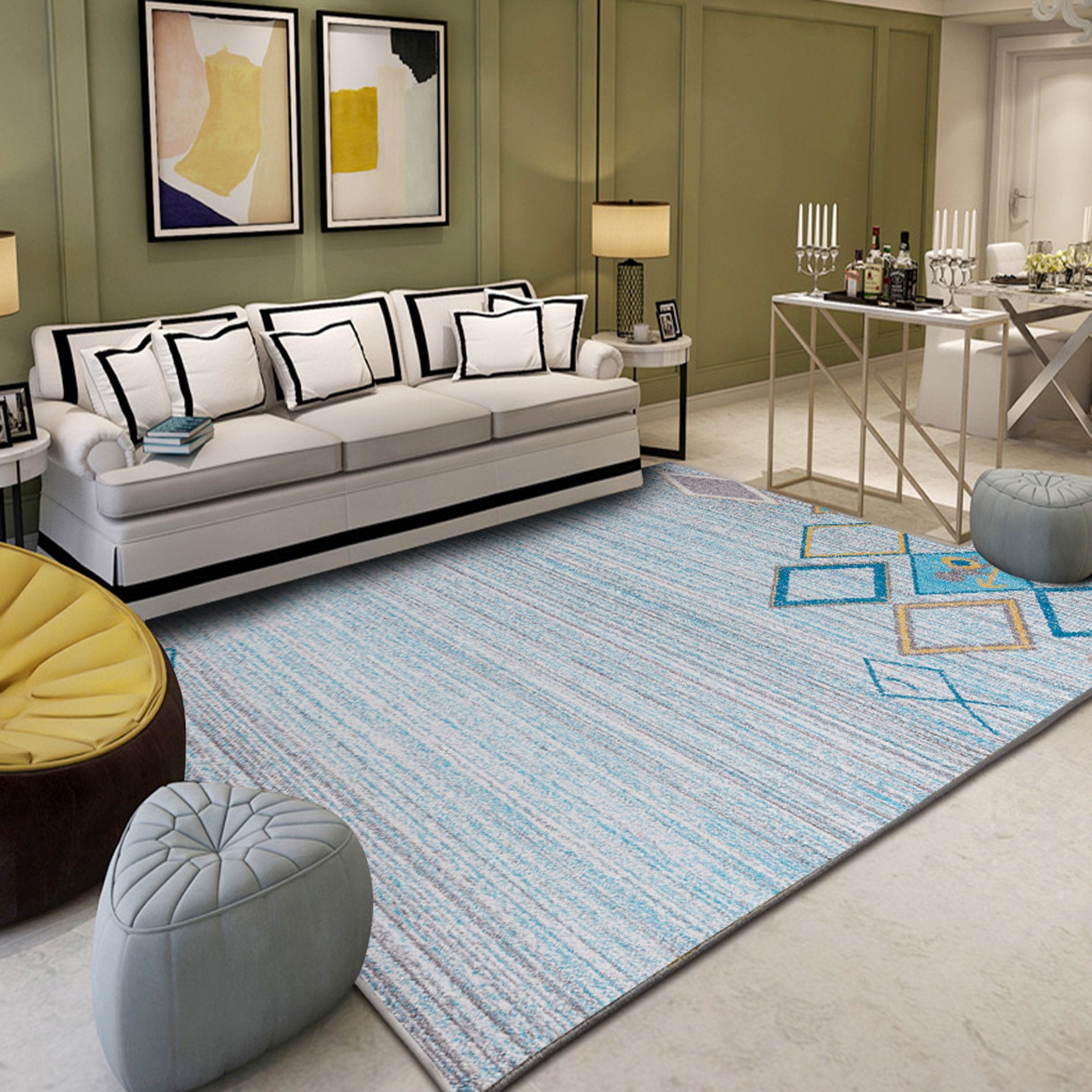 3D Light Blue Diamond WG058 Non Slip Rug Mat Mat AJ Creativity Home 