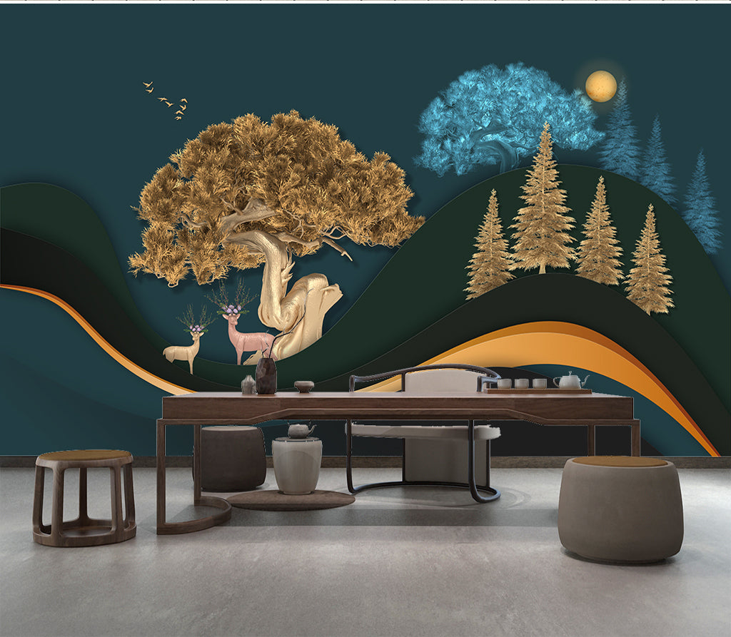 3D Fallow Deer Grove WC066 Wall Murals