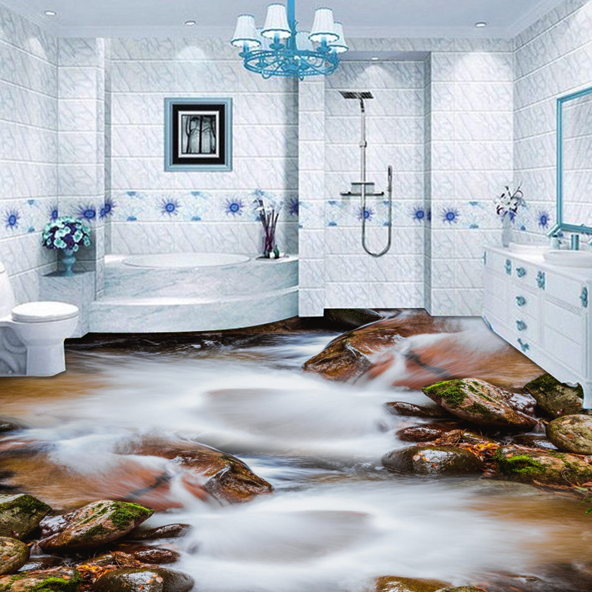 3D Stone River Water WG428 Floor Mural Wallpaper AJ Wallpaper 2 
