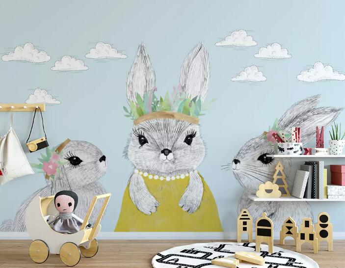 3D Gray Rabbit WG883 Wall Murals