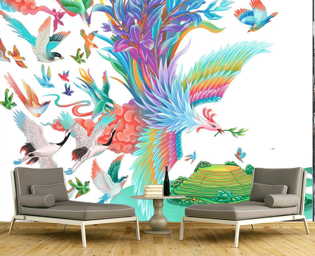 3D Crane Peacock WG117 Wall Murals