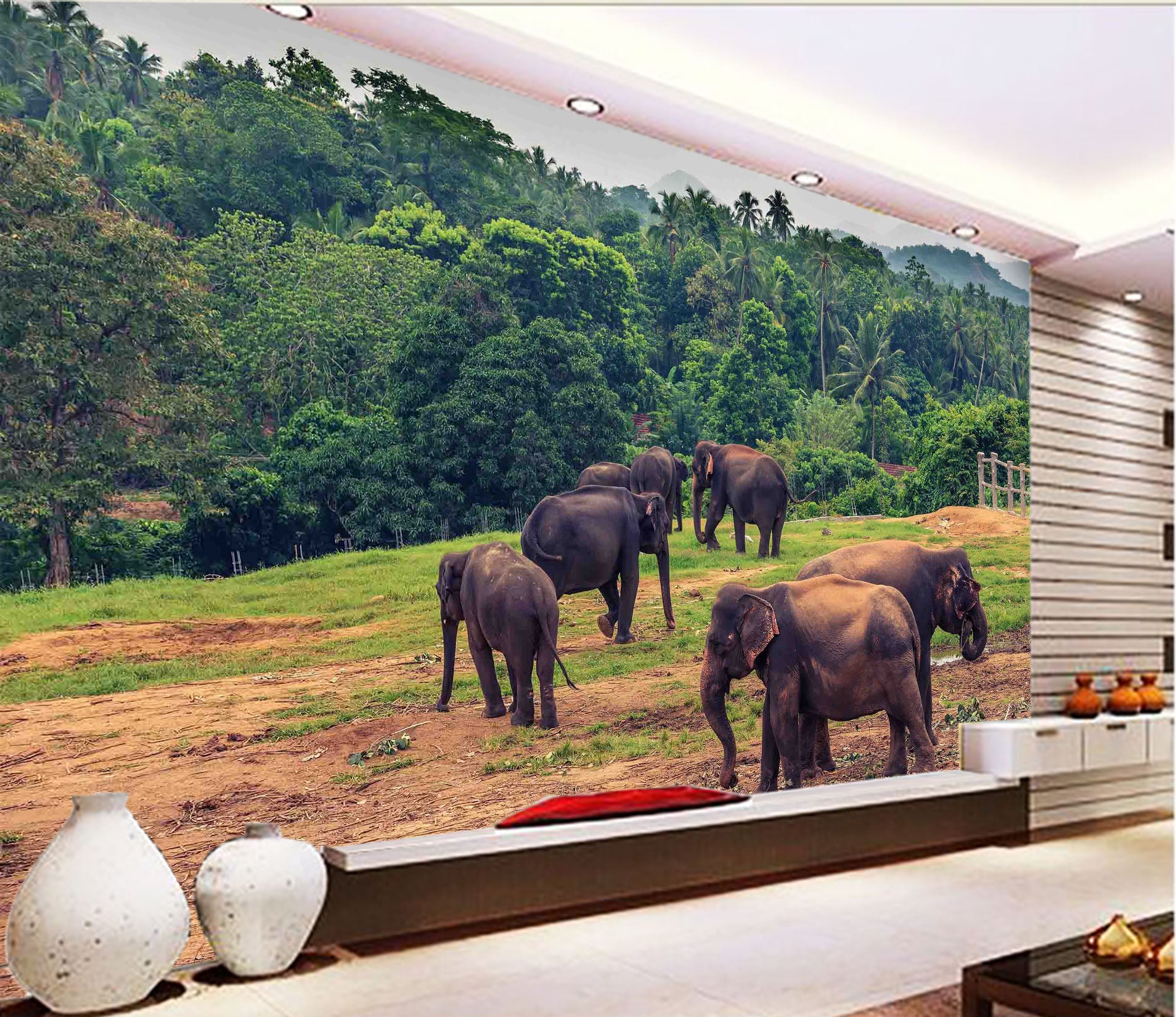 3D Elephant Herd 1056 Wall Murals