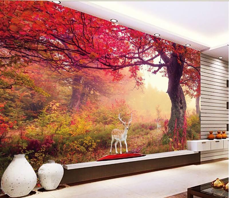 3D Maple Trees Deer 656 Wallpaper AJ Wallpaper 