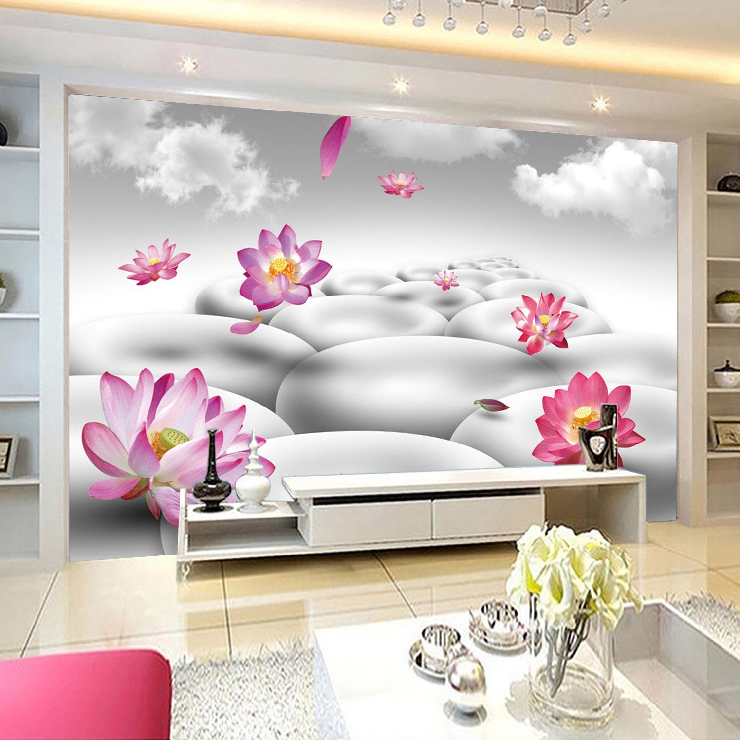 3D Pink Louts Flower 323 Wallpaper AJ Wallpaper 