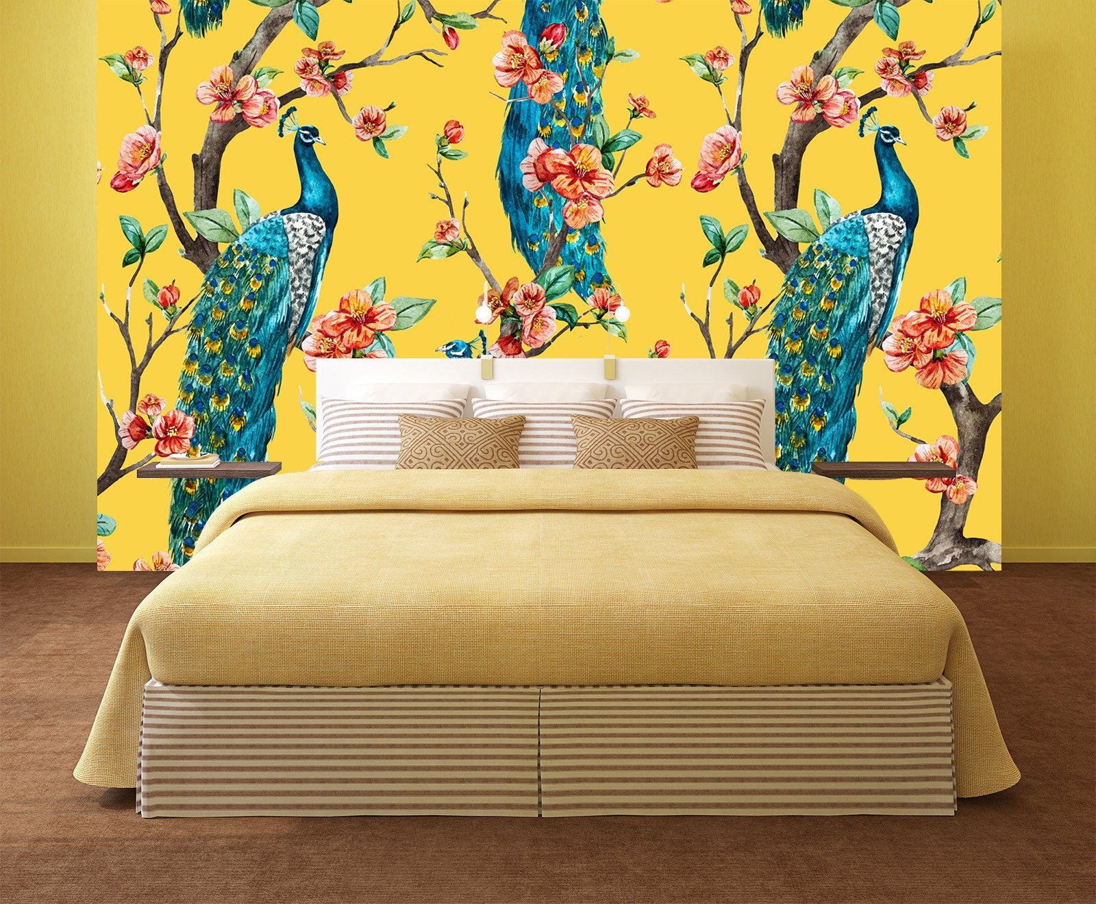 3D Elegant Peacock And Flower 764 Wallpaper AJ Wallpaper 