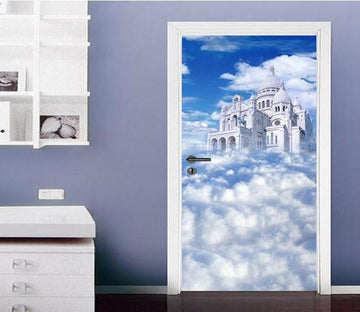 3D castle blue sky white clouds door mural Wallpaper AJ Wallpaper 
