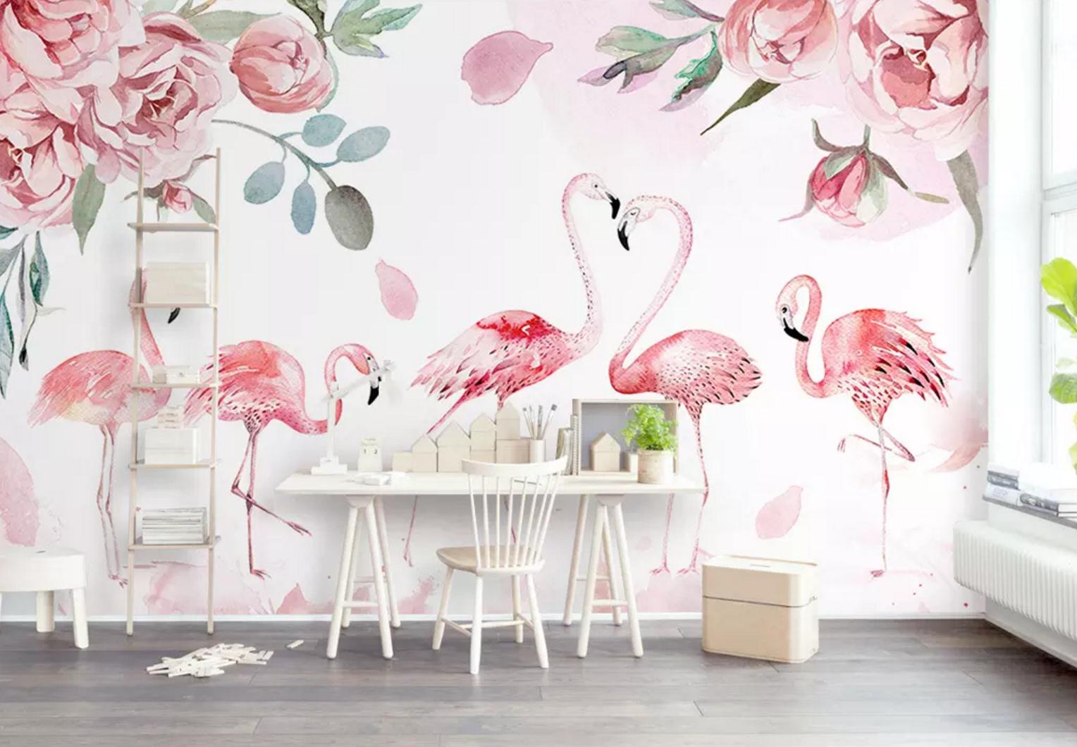 3D Peony Flamingo WC446 Wall Murals