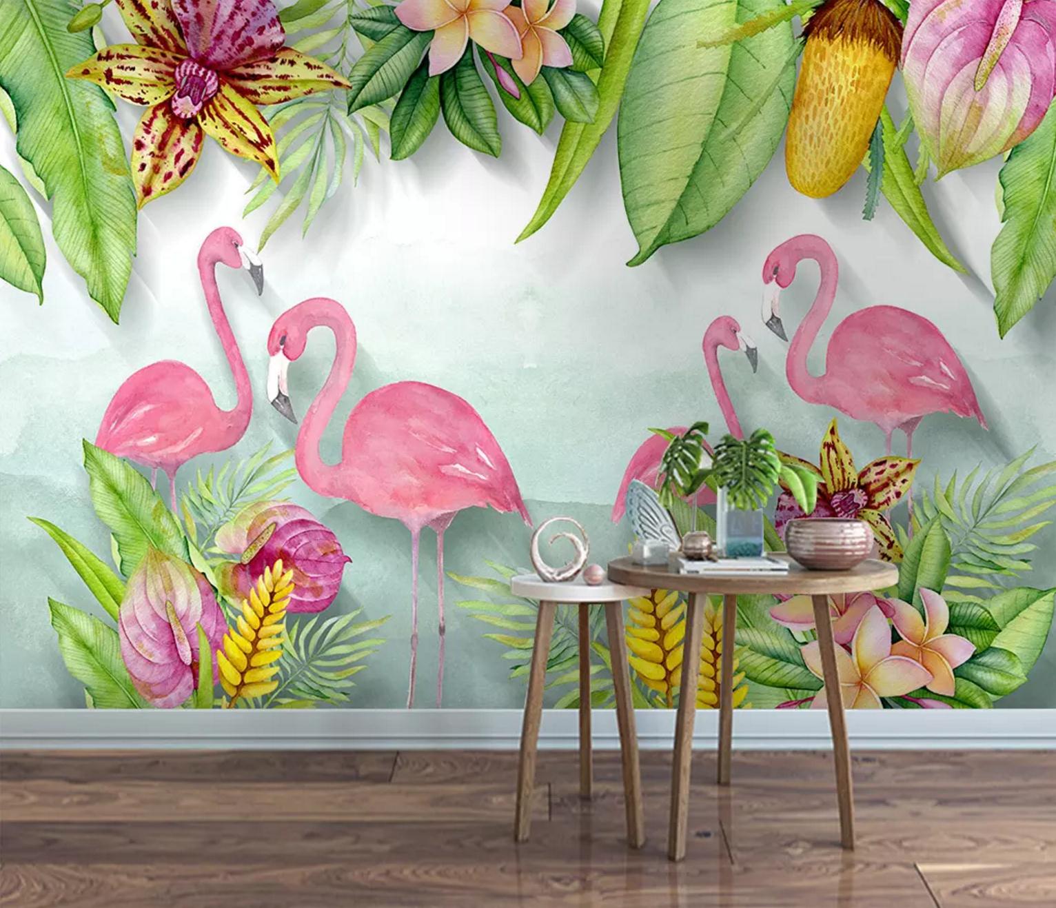 3D Pink Flamingo WC750 Wall Murals