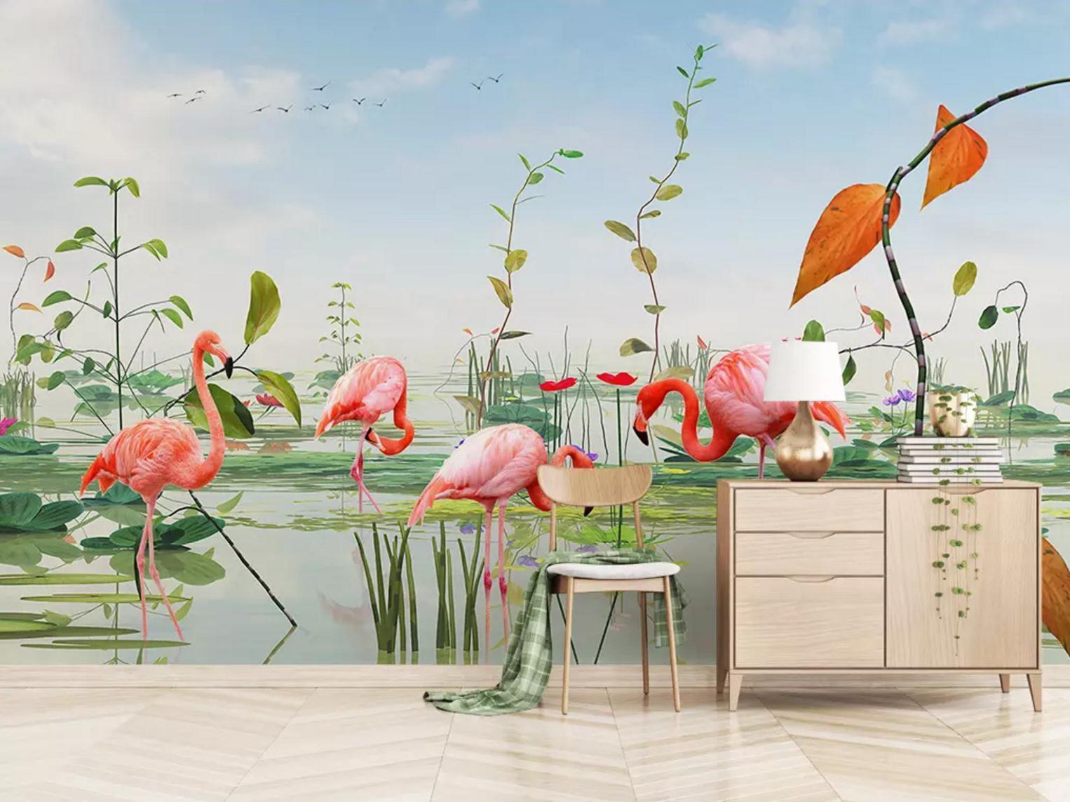 3D Flamingo River 388 Wallpaper AJ Wallpaper 